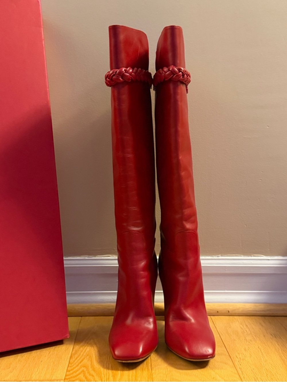 Valentino Garavani Knee-High Boots - Red Leather - EU 39.5 (US 9-9.5) - Picture 2 of 6